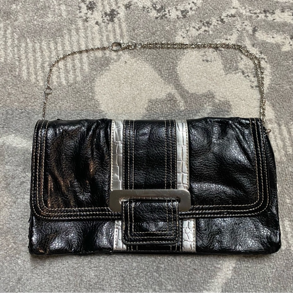 Candies Faux Patent Leather Zipper Clutch Chain Strap Shoulder Bag